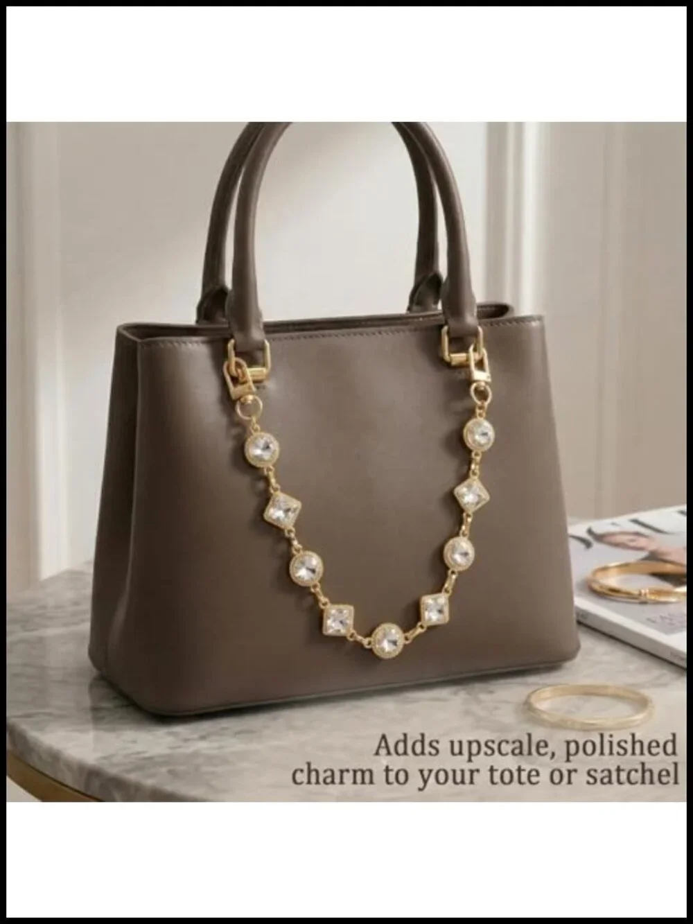 Zircon Bag Chain Charm Purse Strap Shoulder Bag Extender Gold Plated Handbag